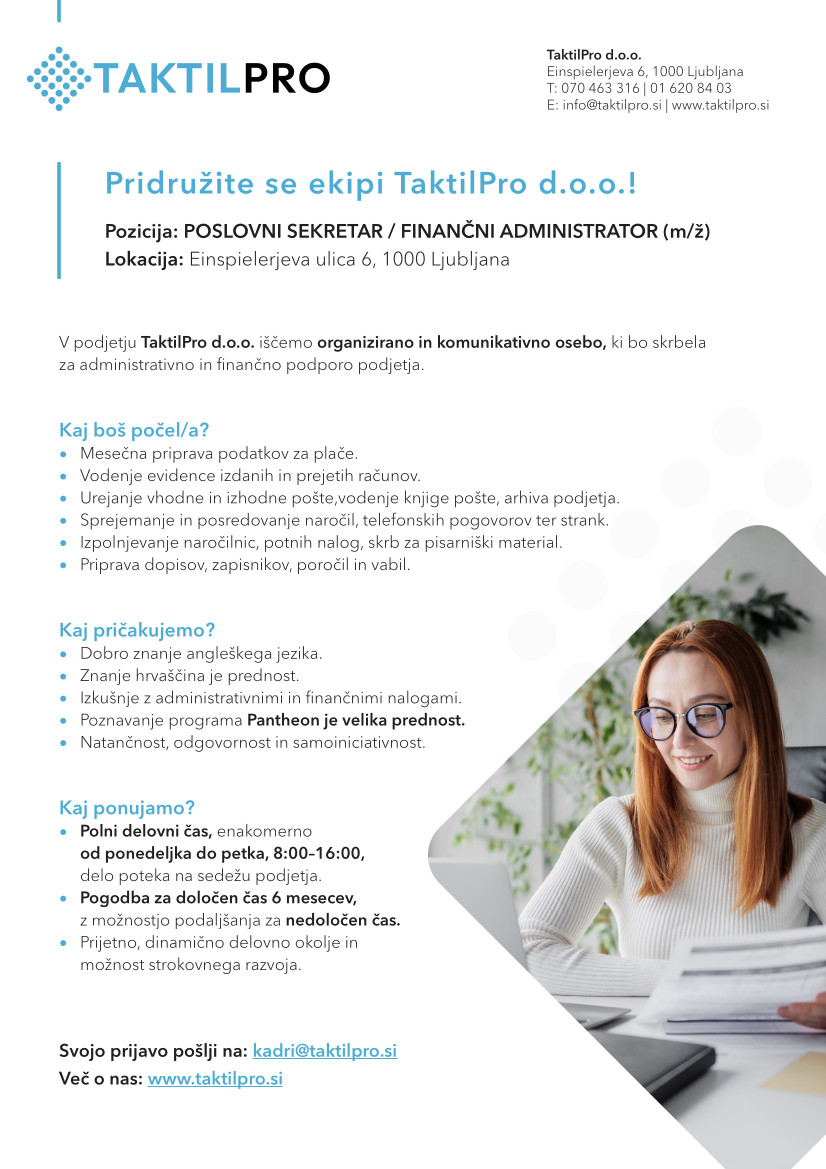 zaposlitev poslovni sekretar finančni administrator