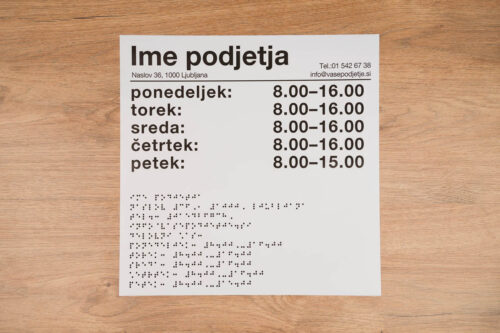 Oznake prostorov – urniki v brajici